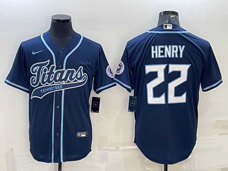 Men%27s Tennessee Titans #22 Derrick Henry Navy With Patch Cool Base Stitched Baseball Jersey->tennessee titans->NFL Jersey